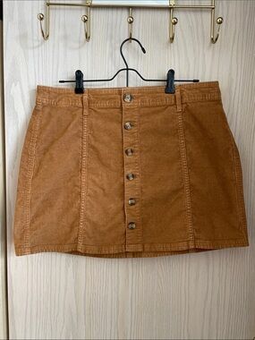 American Eagle Outfitters Button-Front Corduroy Mini Skirt - Chestnut Brown